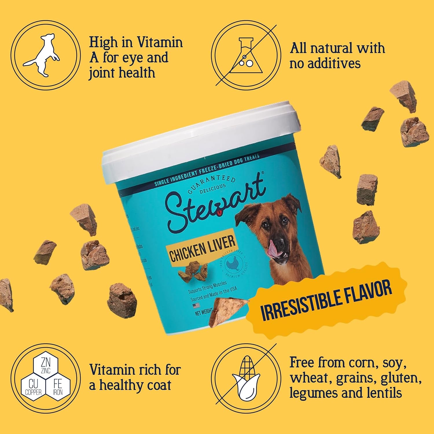 Freeze Dried Dog Treats, 100% Chicken Liver, 1.5 Oz Tub | Premium Quality Raw Protein, Single Ingredient, High Protein Training Treats & Food Topper, No Refrigeration, Cat Friendly
