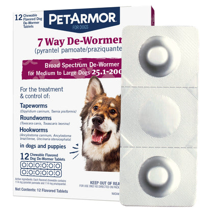 Petarmor 7 Way Chewable De-Wormer for Medium and Large Dogs, 12-Count
