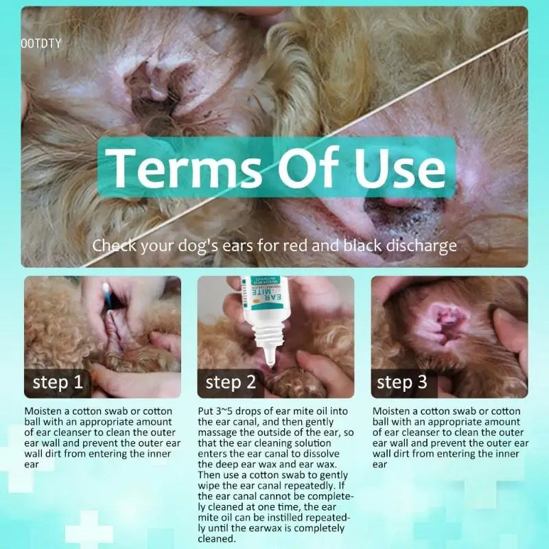 Dogs Earmite Oil Ear Mitetreatment for Dogs and Cats Pet Ear Canals Cats Earmite Pet Ear Cleaners Pet Ear Wash
