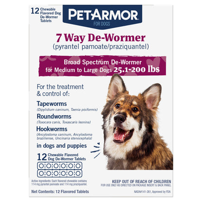 Petarmor 7 Way Chewable De-Wormer for Medium and Large Dogs, 12-Count