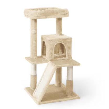 37 In. Beige Cat Tower for Indoor Cats, Modern Cute 37 In. Small Cat Tree with Widened Perch