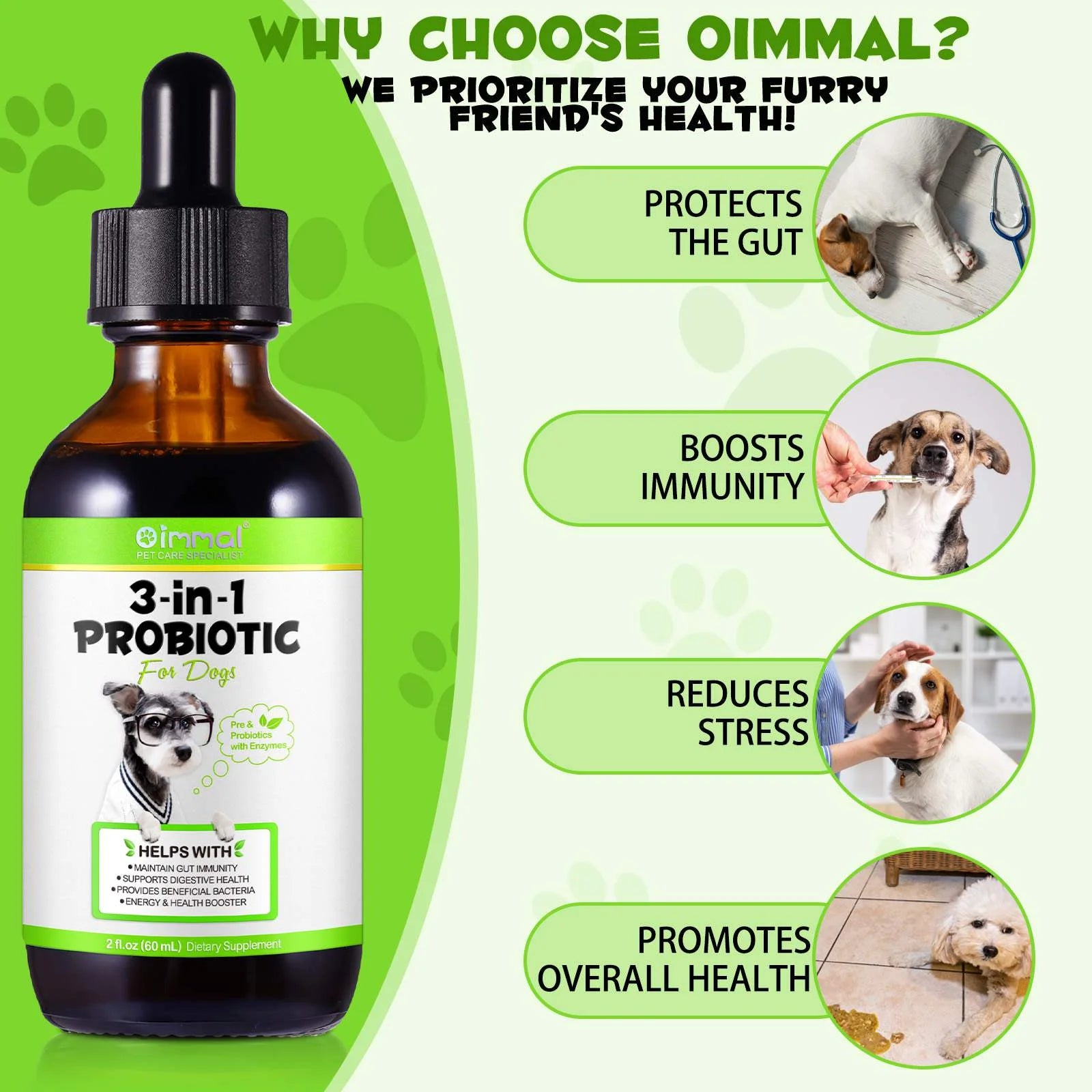 3-In-1 Liquid Probiotic for Dogs | Supports Digestive Health & Gut Comfort - 60Ml (1 Pack)