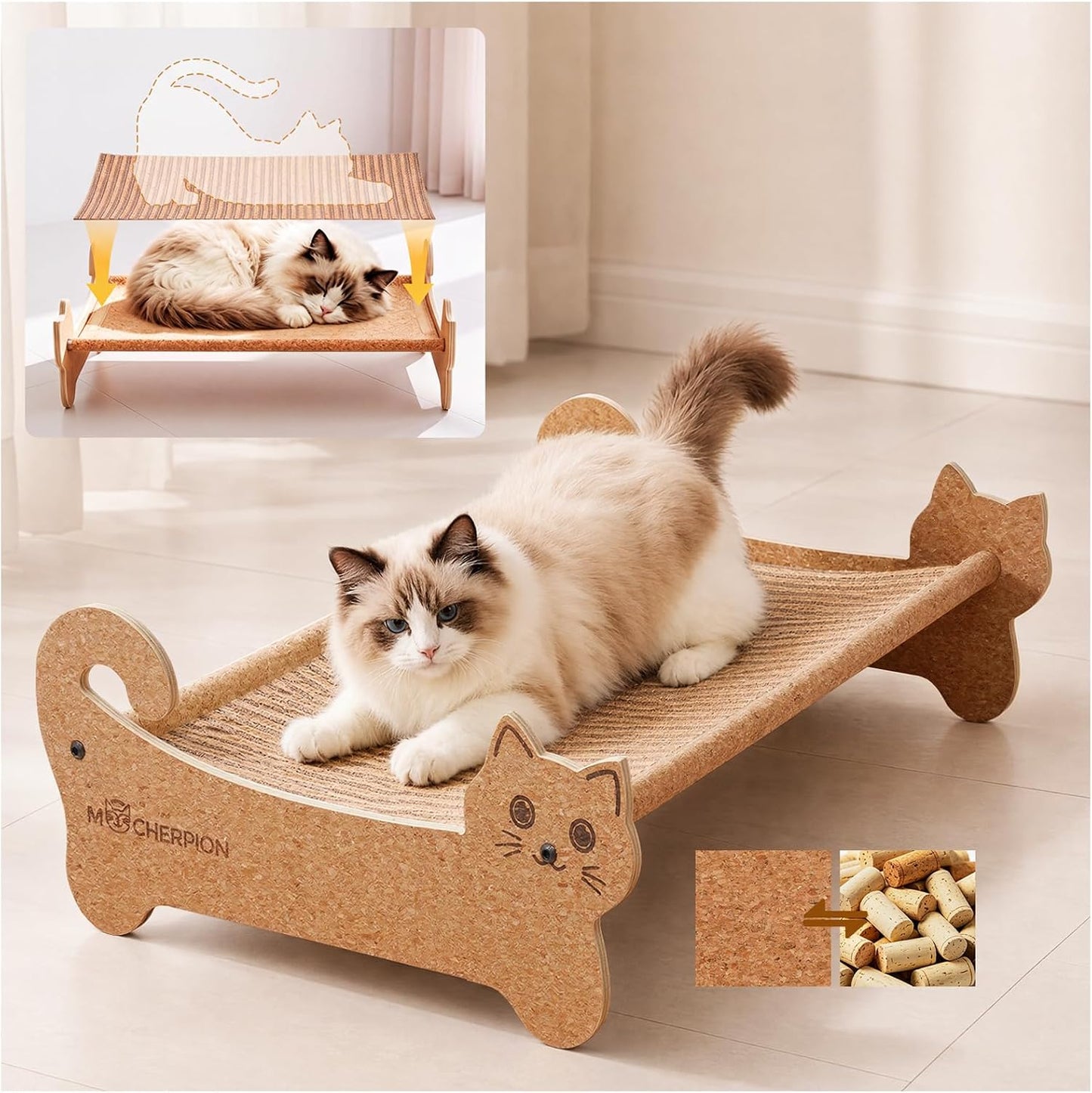 Cork Cat Scratcher Bed 2In1 Larger-Scratching Post-Cat Furniture | Cat Sofa-Cat Basket Bed-Cat Scratching Board-Cat Scratcher for Indoor-Cat Hammock Scratch Pad-Cat Sofa Scratcher-Eco Friendly