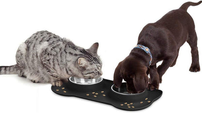 Dog Food Bowls Stainless Steel & Water Dish with No-Spill and Non-Skid, Feeder Bowls with Dog Food Dish for Small Medium Large Size,Dogs,Cats,Puppy Pets, Black, 12Oz