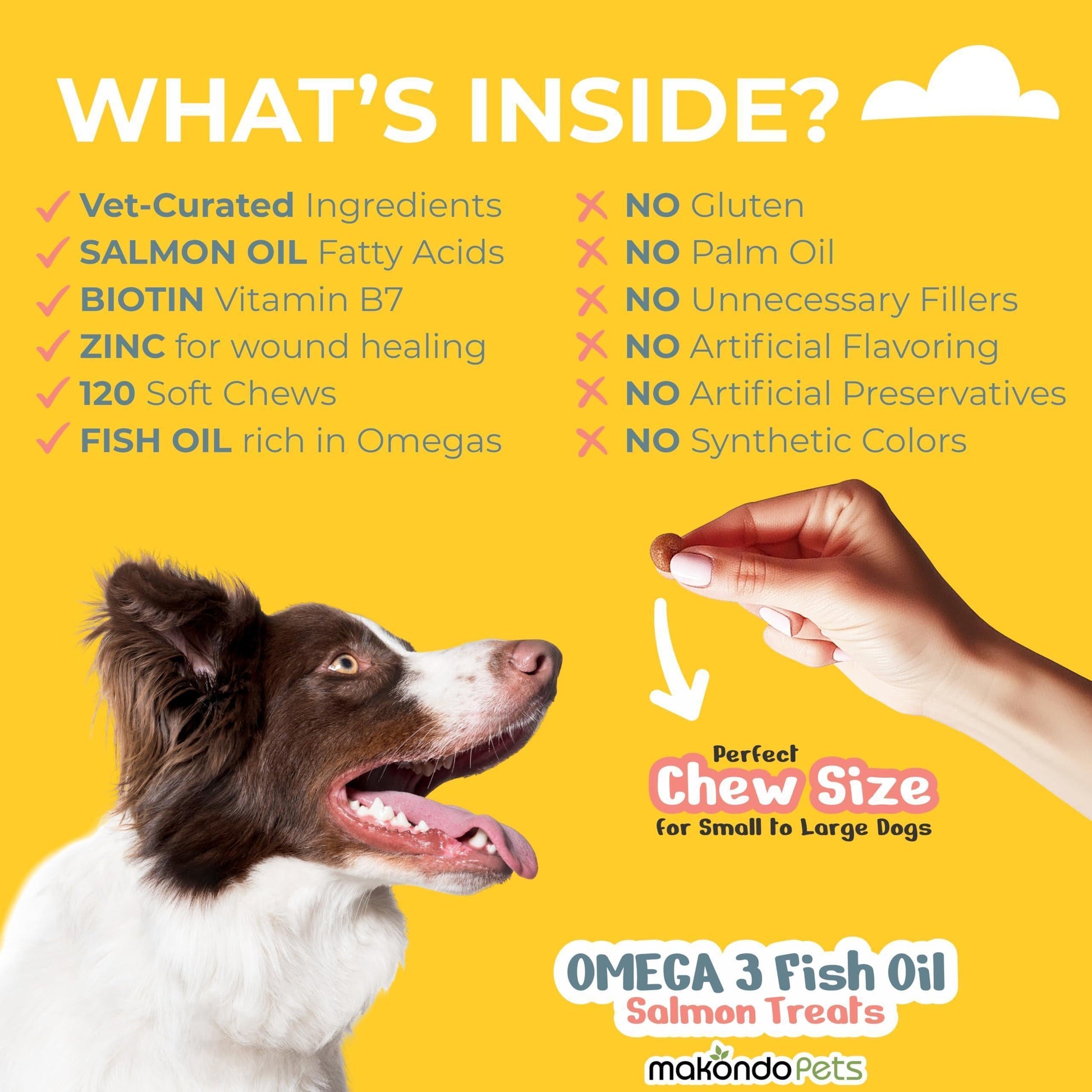 Omega-3 Fish Oil Chews for Dogs 120 Count Skin & Coat Shedding EPA & DHA