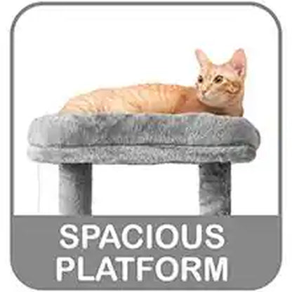 37 In. Beige Cat Tower for Indoor Cats, Modern Cute 37 In. Small Cat Tree with Widened Perch