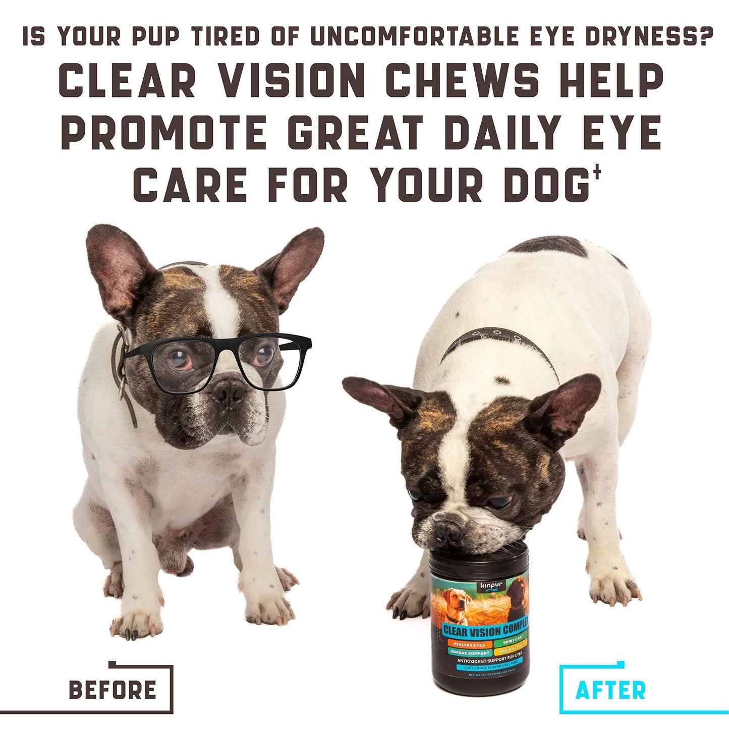 Eye Vitamins for Dogs Vision Supplement Tear Stain Support Duck Flavor