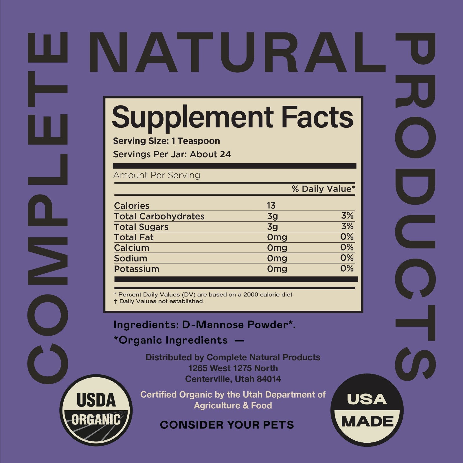 D-Mannose Pure Powder Supplement for Dogs, Cats, & Pets - 4Oz UTI Treatment