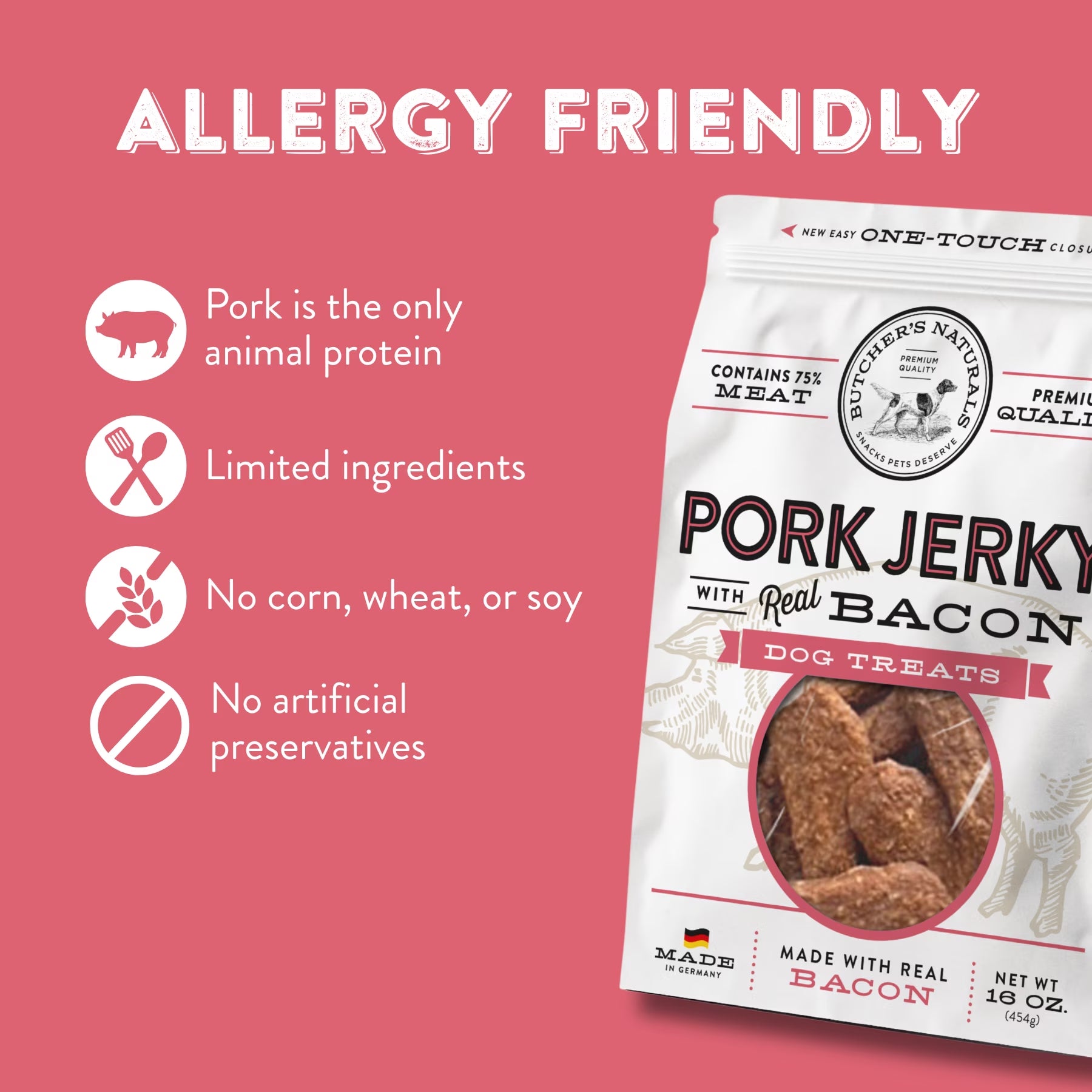 Butcher’S Naturals Pork Flavored Jerky Treats for Dogs, 16 Oz