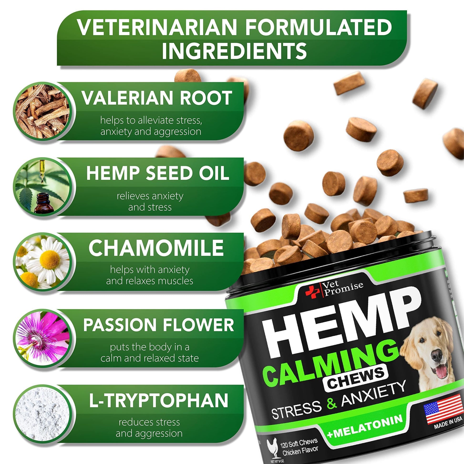 Hemp Calming Chews for Dogs 120 Count Anxiety & Stress Relief