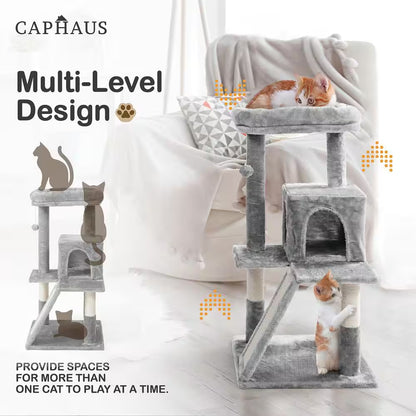 37 In. Beige Cat Tower for Indoor Cats, Modern Cute 37 In. Small Cat Tree with Widened Perch
