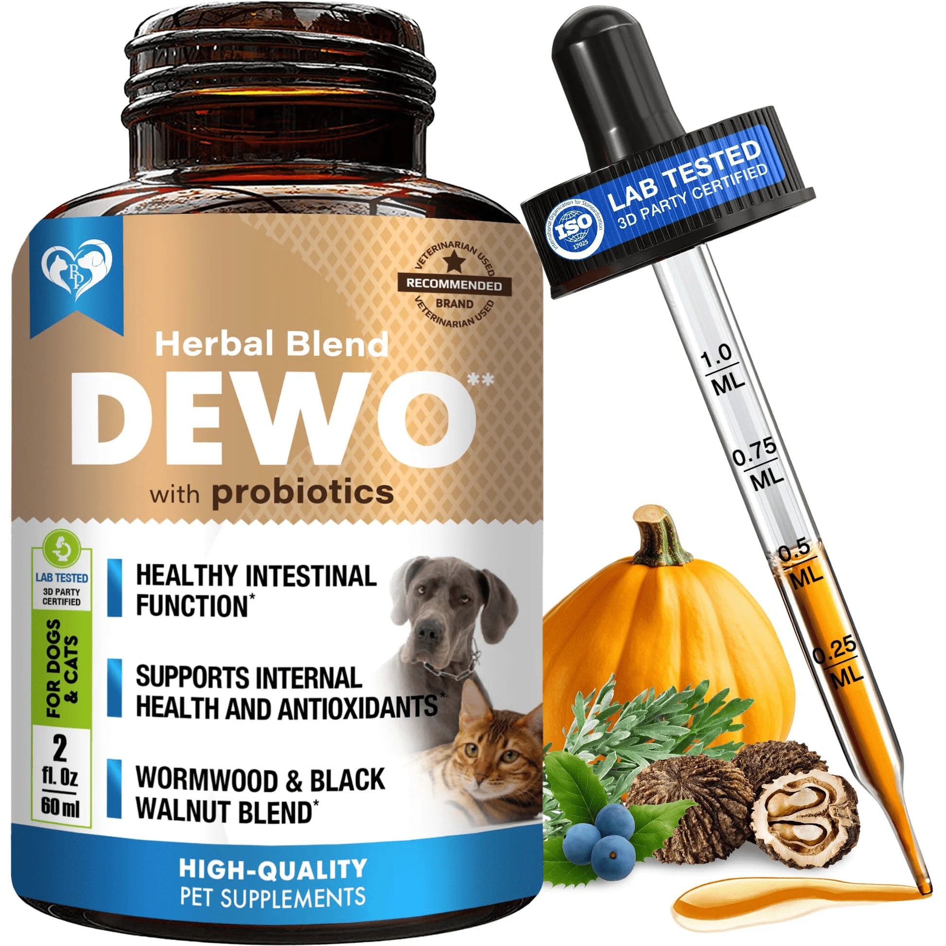 Natural Intestinal Defense for Dogs & Cats – Herbal Cleanse with Black Walnut, Wormwood & Probiotic – Promotes Healthy Gut & Flora Balance – Advanced Broad Spectrum Formula