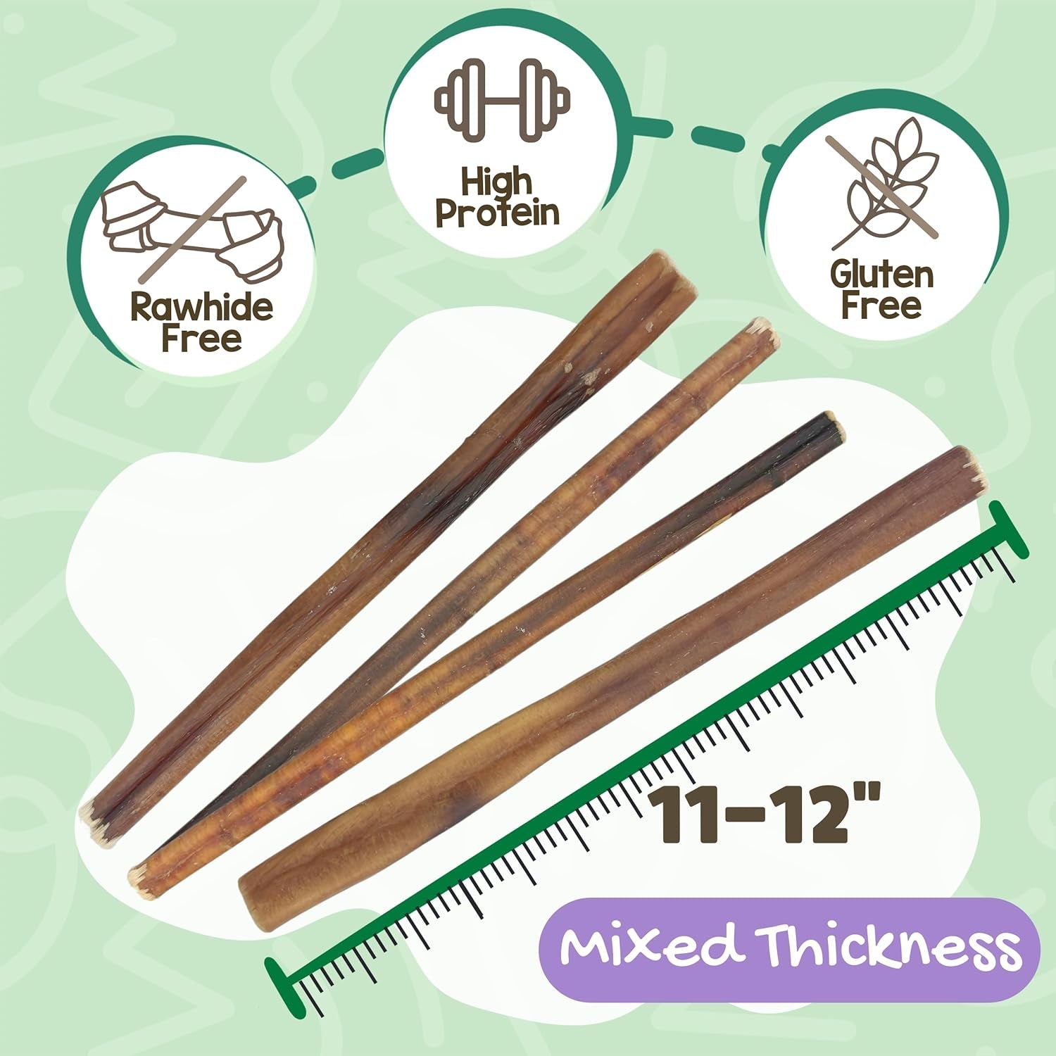 Bully Sticks 11-12" Long Lasting Rawhide Free Dog Chews, 8 Oz