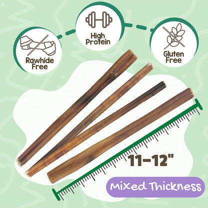 Bully Sticks 11-12" Long Lasting Rawhide Free Dog Chews, 8 Oz