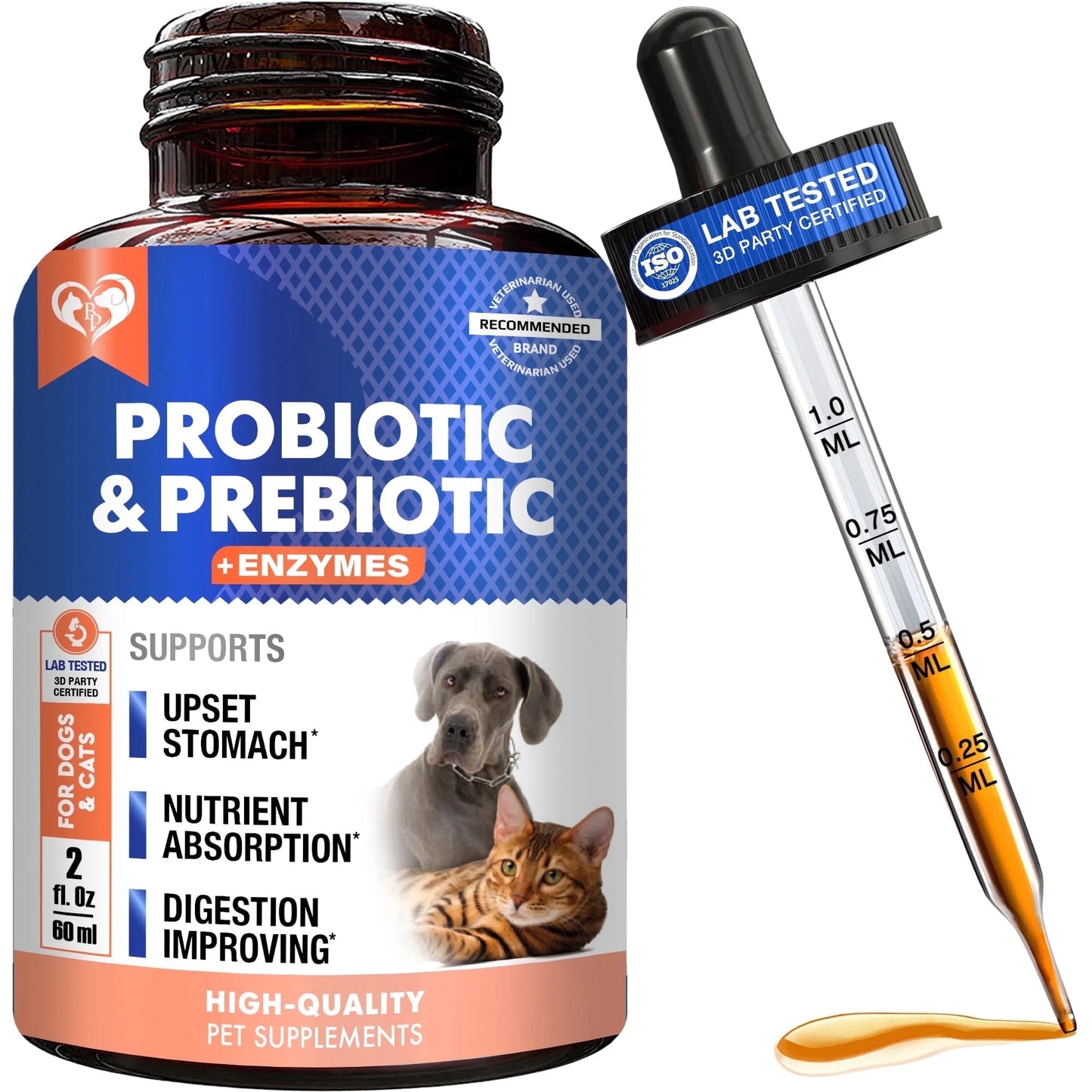 Probiotics & Prebiotics with Enzymes for Dogs and Cats - Digestive & Gut Flora Support Pet Food Supplement - Supports Digestive Comfort