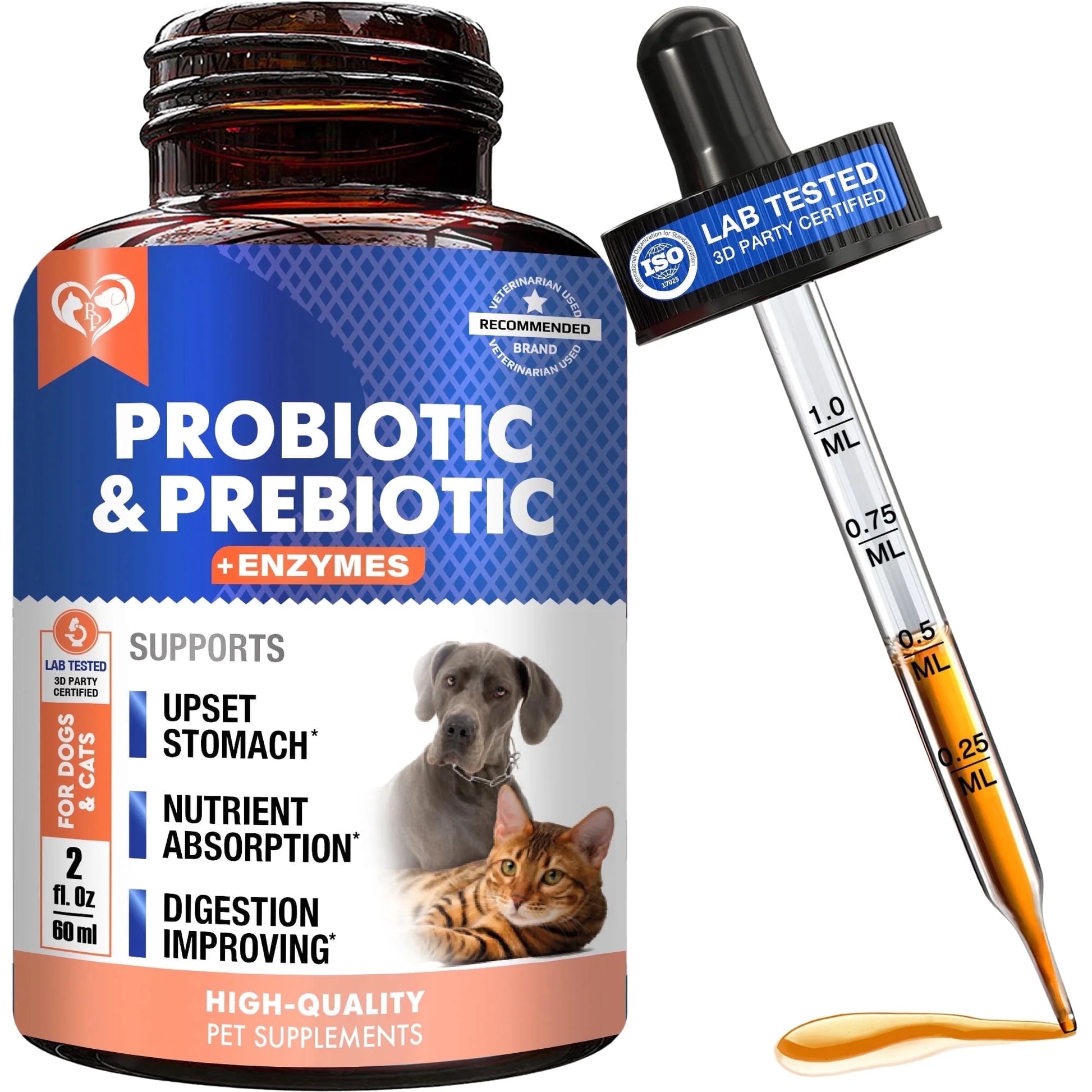 Probiotics & Prebiotics with Enzymes for Dogs and Cats - Digestive & Gut Flora Support Pet Food Supplement - Supports Digestive Comfort