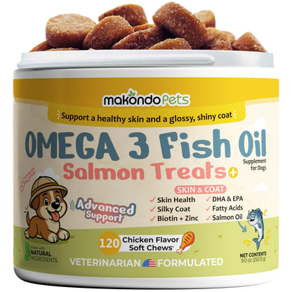 Omega-3 Fish Oil Chews for Dogs 120 Count Skin & Coat Shedding EPA & DHA