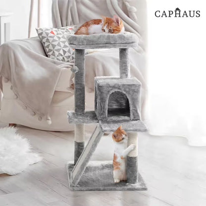 37 In. Beige Cat Tower for Indoor Cats, Modern Cute 37 In. Small Cat Tree with Widened Perch