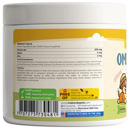 Omega-3 Fish Oil Chews for Dogs 120 Count Skin & Coat Shedding EPA & DHA