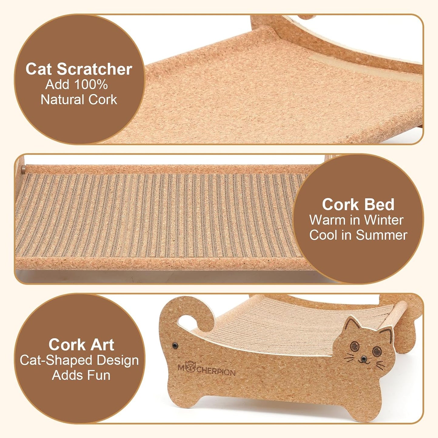 Cork Cat Scratcher Bed 2In1 Larger-Scratching Post-Cat Furniture | Cat Sofa-Cat Basket Bed-Cat Scratching Board-Cat Scratcher for Indoor-Cat Hammock Scratch Pad-Cat Sofa Scratcher-Eco Friendly