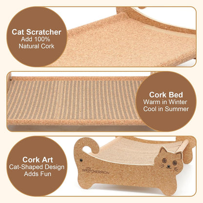 Cork Cat Scratcher Bed 2In1 Larger-Scratching Post-Cat Furniture | Cat Sofa-Cat Basket Bed-Cat Scratching Board-Cat Scratcher for Indoor-Cat Hammock Scratch Pad-Cat Sofa Scratcher-Eco Friendly