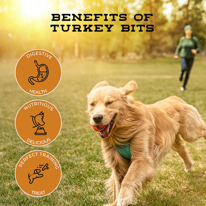 Turkey Bits Grain Free High Protein Dog Treats for Small to Large Breed - Low Calorie for Training - High Value, Human Grade Meat, Healthy Dog Treats for Small, Medium & Large Dogs (8Oz)
