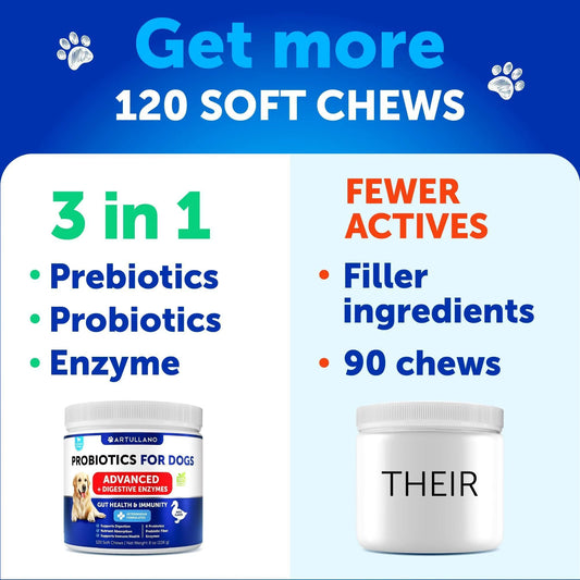 Probiotics for Dogs 240 Count 2-Pack Digestive Enzymes & Prebiotics Gut Health