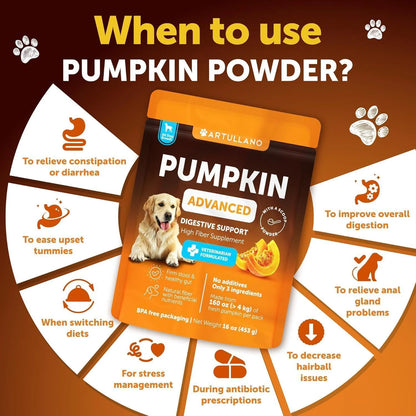 Pumpkin Powder for Dogs Digestive Fiber Supplement 16 Oz