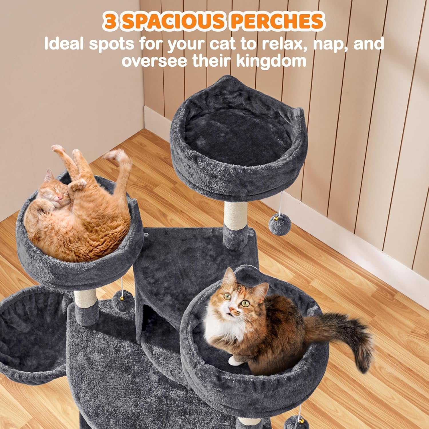 Yaheetech 69-Inch Cat Tree Tower with 2 Condos, Scratching Posts & Cat-Ear Perches - Sturdy, Soft, Easy to Assemble for Large Cats & Multi-Pet Homes - Dark Gray