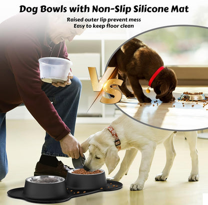 Dog Food Bowls Stainless Steel & Water Dish with No-Spill and Non-Skid, Feeder Bowls with Dog Food Dish for Small Medium Large Size,Dogs,Cats,Puppy Pets, Black, 12Oz