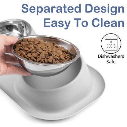 Elevated Stainless Steel Pet Food Bowl with Stands, Raised Dog Cat Feeding Bowls Set Suitable for Cats and Small Dogs, Gray