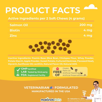 Omega-3 Fish Oil Chews for Dogs 120 Count Skin & Coat Shedding EPA & DHA