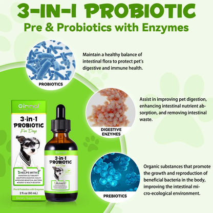 3-In-1 Liquid Probiotic for Dogs | Supports Digestive Health & Gut Comfort - 60Ml (1 Pack)