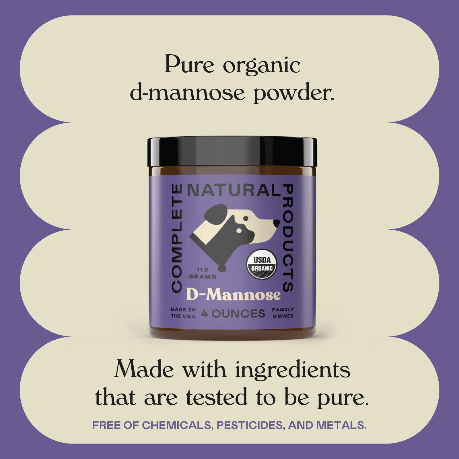 D-Mannose Pure Powder Supplement for Dogs, Cats, & Pets - 4Oz UTI Treatment