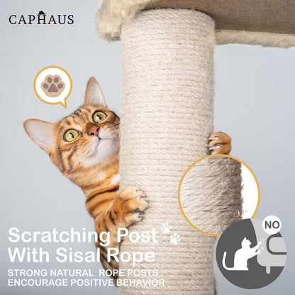 37 In. Beige Cat Tower for Indoor Cats, Modern Cute 37 In. Small Cat Tree with Widened Perch