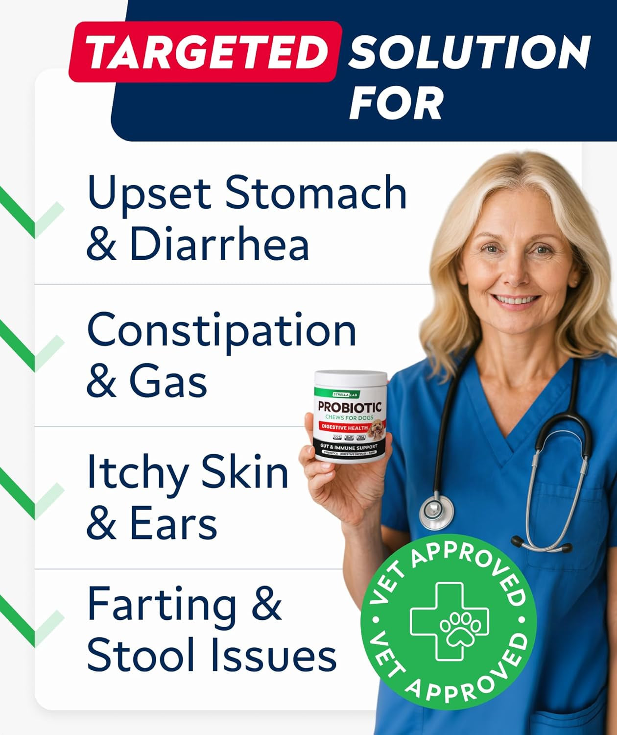 Probiotic Chews for Dogs - Digestive Enzymes & Fiber - Diarrhea, Constipation & Gut Health Relief - Prebiotic Formula