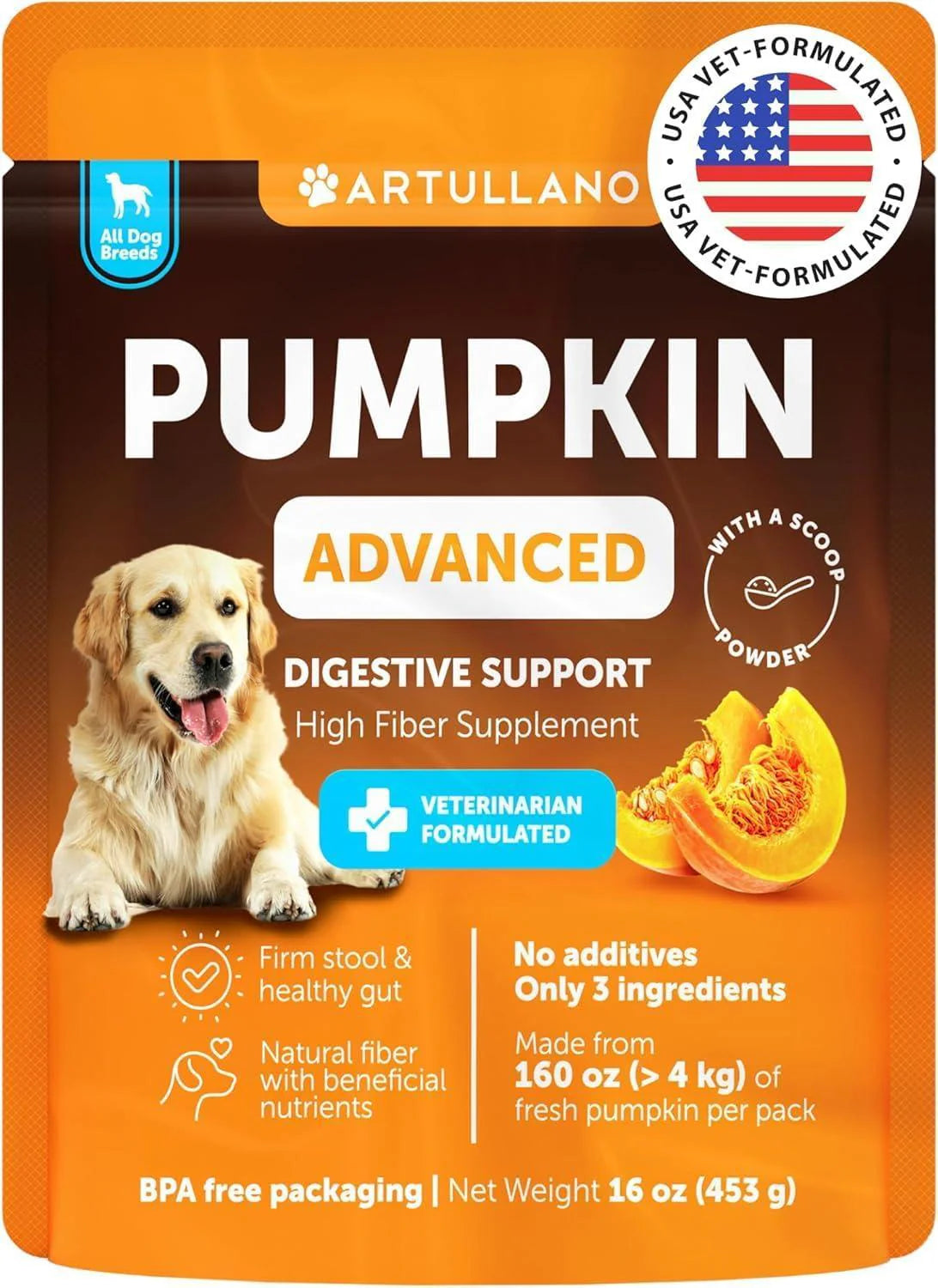 Pumpkin Powder for Dogs Digestive Fiber Supplement 16 Oz